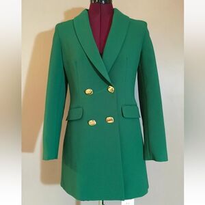 NWT  WOMEN'S DOUBLE BREASTED LONG BLAZER DRESS Green SIZE XS